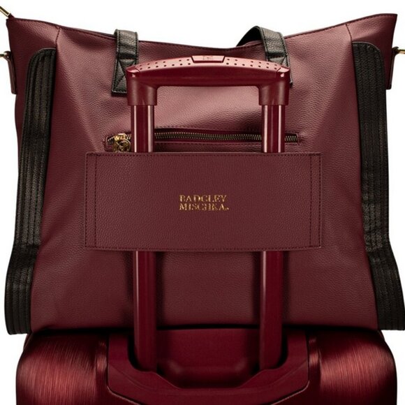 Badgley Mischka Handbags - Badgley Mischka Rose Faux Leather XL Travel Weekender Tote Bag In Wine, NWT
